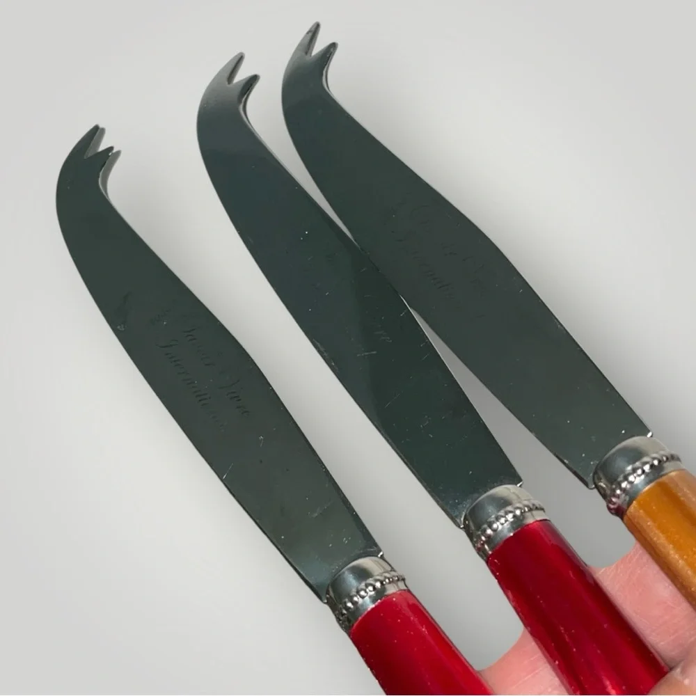 Savoir Vivre Fork Tipped Cheese Knife Set of 3 Pearlized Colorful France Vintage